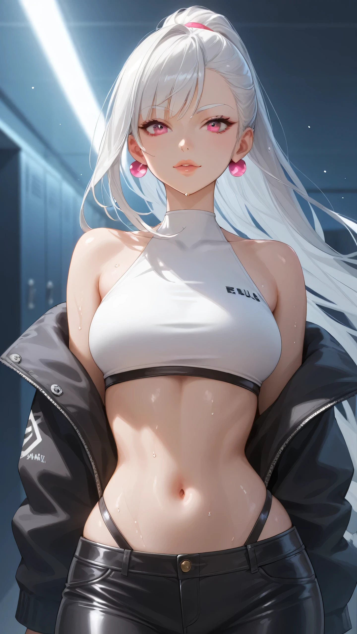 (best quality, masterpiece), 1 girl, centaur, It takes, White skin, Japanese  , exposing the abdomen,belly button t-shirt, 아름다운 소녀 perfect white tiger photo, perfect white tiger photo