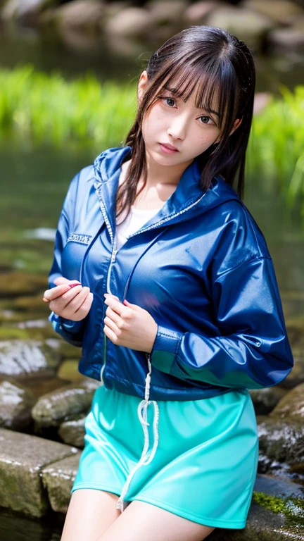 Angry girl in wet clothes, wet shirt 、 slim Japanese idol