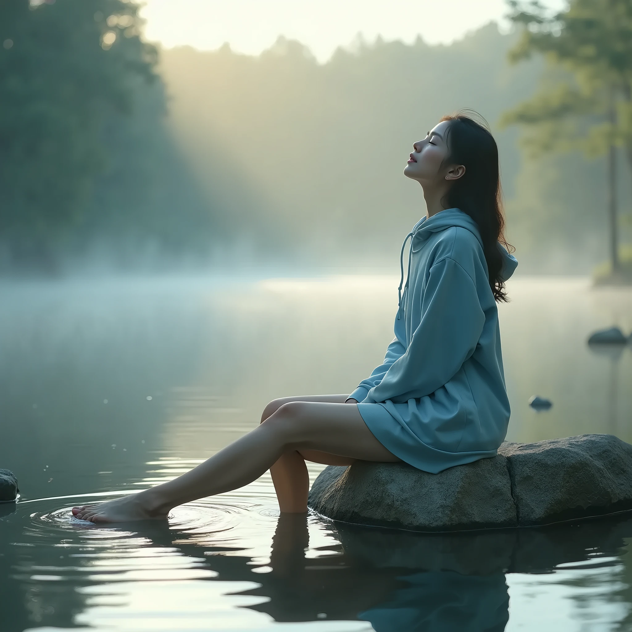 (best quality, 4k, 8k, highres, masterpiece:1.2), ultra-detailed, (realistic, photorealistic, photo-realistic:1.37), camping, young woman, solo, (midnight), moonlight, sultry night, naked water bathing in the lake, photo realistic, detailed face, small glowing campfire, peaceful setting, cozy tent, starry night, serene atmosphere, nsfw, quiet and calm, beautiful nature, distant mountains, flowing river, gentle breeze, soft reflections on the water surface, vibrant colors, realistic shadows, detailed textures, glowing moonlight, flickering campfire light, delicate details of the girl's face and body, textured grass and trees, rich foliage, subtle moonlit highlights, peaceful and beautiful surroundings, tranquil ambiance, gentle ripples on the water, serene facial expressions, serene and confident, comfortable camping clothes, relaxed posture, immersive experience, well-prepared camping gear, natural beauty, harmony with nature, distant sounds of wildlife, peaceful sleep under the starry sky, magical connection with the outdoors, moments of solitude, sense of adventure, youthful energy, exploration of the wilderness, escape from the city, connection with the elements, recharging and rejuvenating, capturing memories in the wilderness