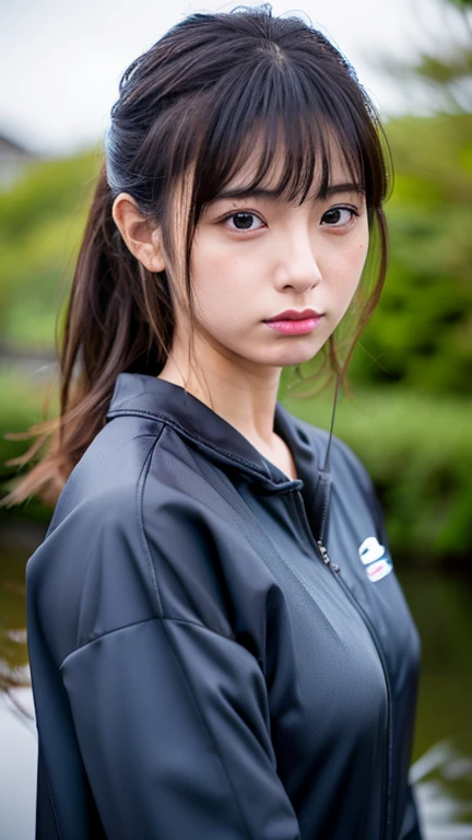 Angry girl in wet clothes, wet shirt 、 slim Japanese idol