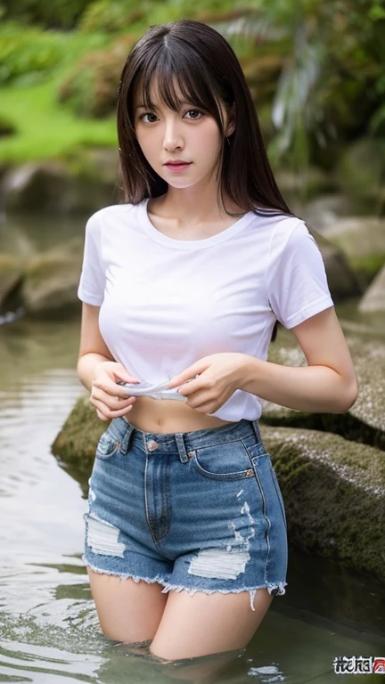 Angry girl in wet clothes, wet shirt 、 slim Japanese idol