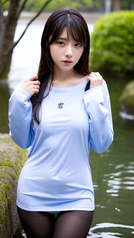 Angry girl in wet clothes, wet shirt 、 slim Japanese idol