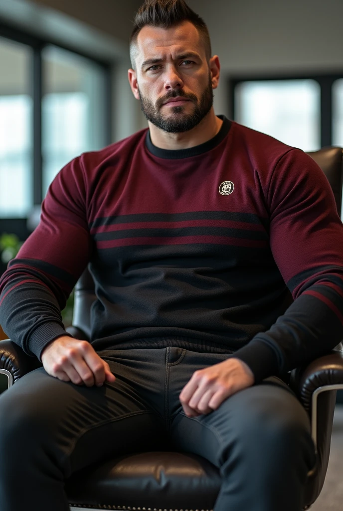 A sad and distraught muscular man with a shaved head and beard skates, wearing a red freestyle wrestler's suit, sitting on a bench in the locker room (best quality,4k,8k,highres,masterpiece:1.2),ultra detailed,(realistic,photorealistic,photorealistic:1.37),hyper detail,cinematic lighting,intricate details,sweat glistening,intense facial expressions,vivid colours,dramatic scene