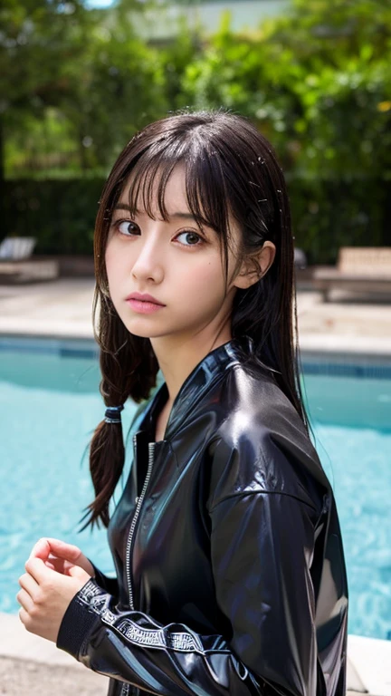 Angry girl in wet clothes, wet shirt 、 slim Japanese idol