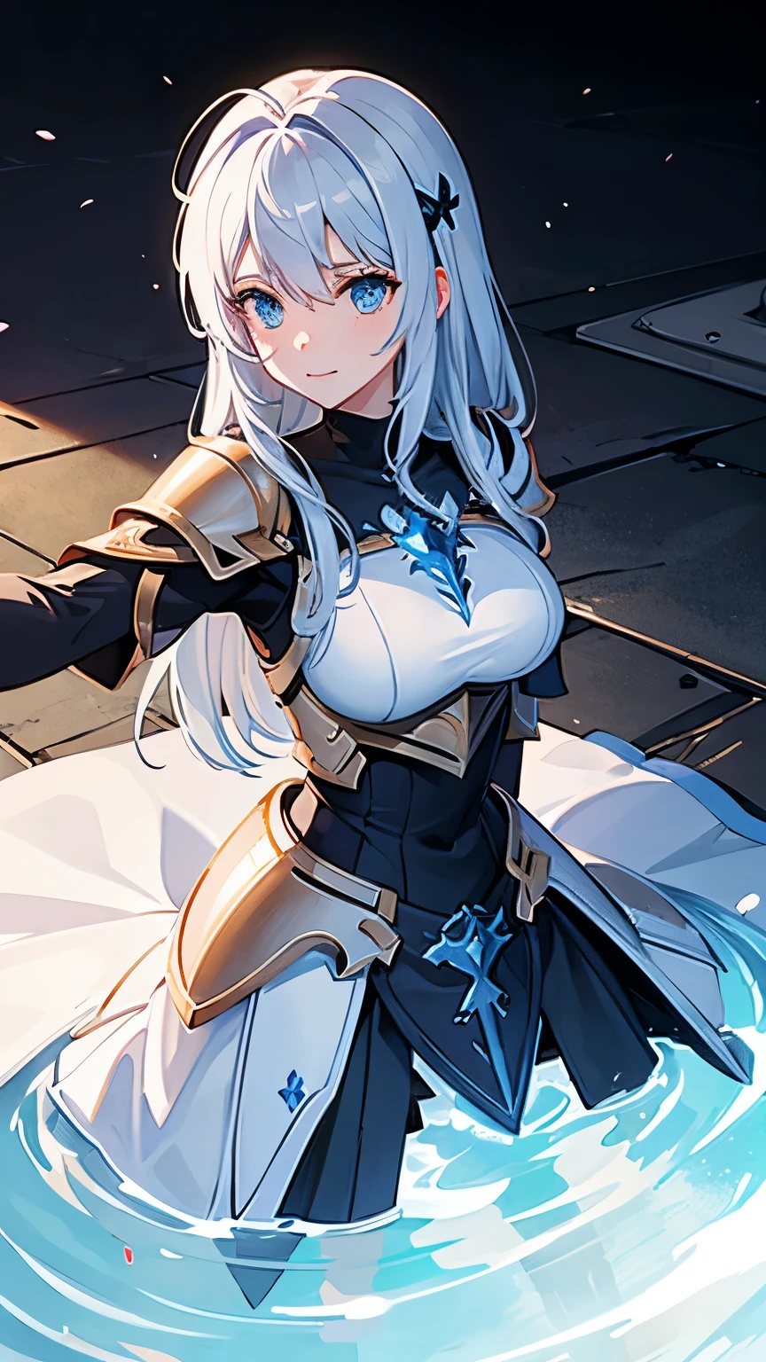 girl gray hair knight Sword Pointed at Smile with your teeth out