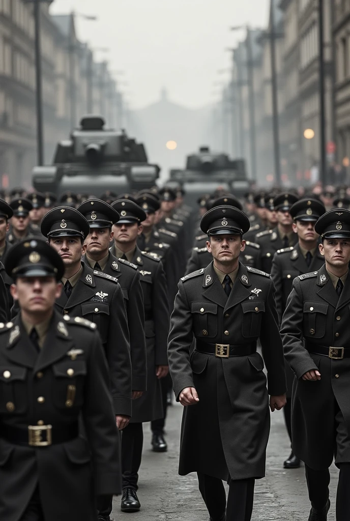 Draw a cover for my comic Title:life after beginning of the end Description:The cover features a military march of the Third Reich