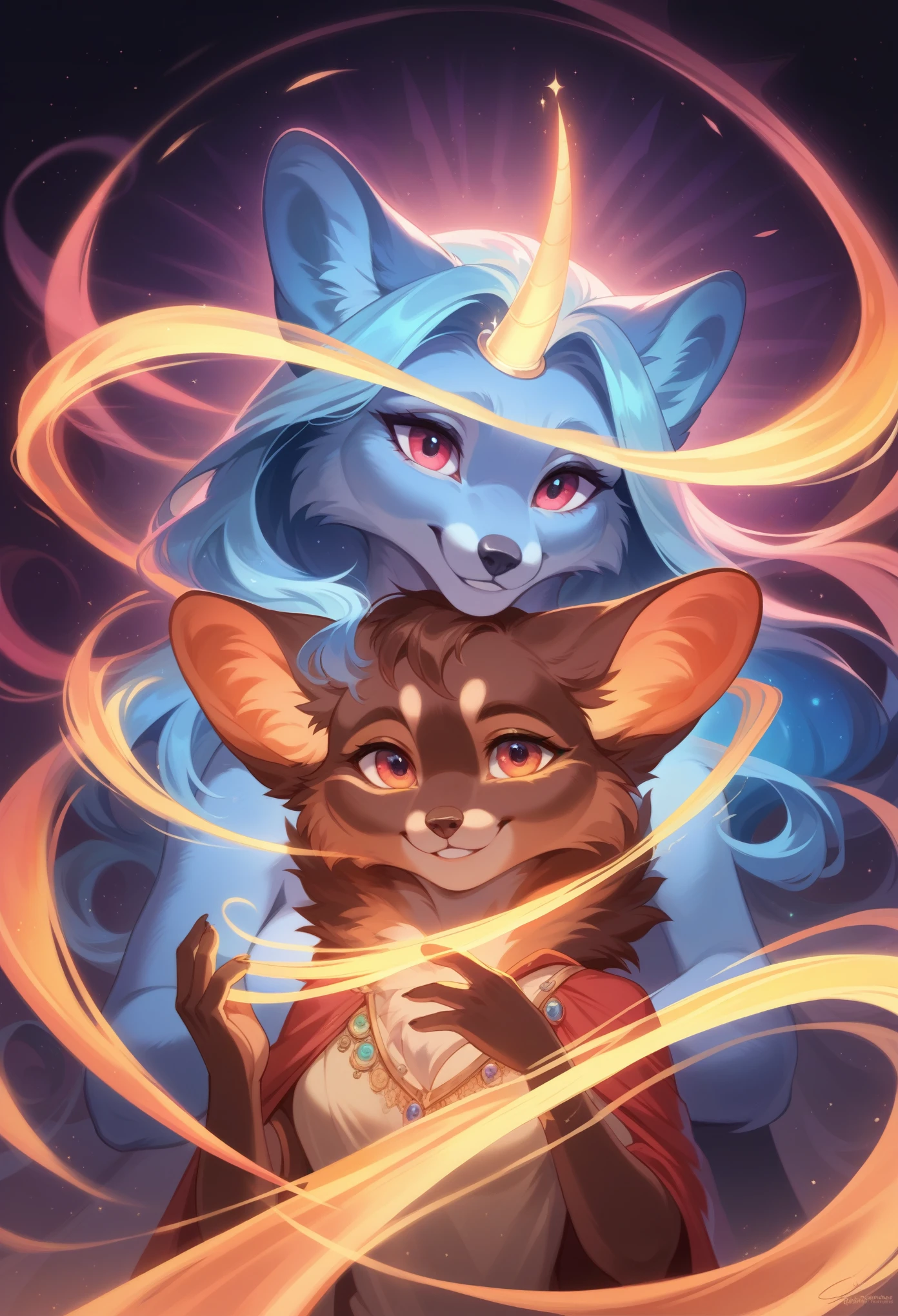 a atropomorphic furry fursona withe and red fur ferret, using wild magic