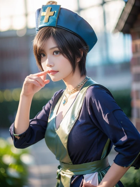 8k, ray tracing, vibrant colors, (1girl), (solo:1.4), (toph beifong:1.4), blind, short hair, hair bun, hairband, grey eyes, chinese clothes, masterpiece, sharp focus, Best Quality, depth of field, cinematic lighting, very detailed clothes, (used condoms, condom belt, used condom belt:1.6), ((seductive smile)), thin red lips, closed mouth, Perfect eyes, perfect hair, Rich in details and textures, masterpiece, Best Quality, outdoors, beautiful girl, Sun light, chiaroscuro, (perfect hands:0.7, Clean hands:0.7), ((((Professional photography)))), ((Dream)), Whole body