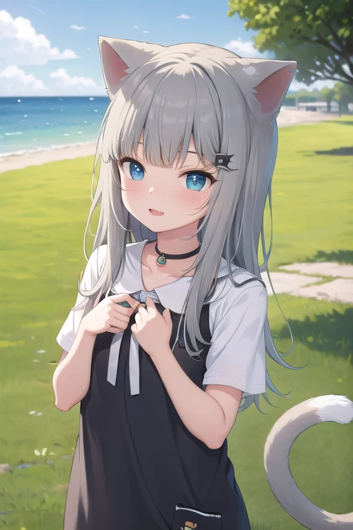 Nacho Neko, outdoors, cat ears, cat tail, animal ears, 