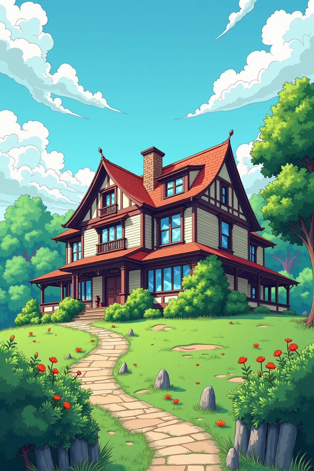 actual, reallife, Beautiful old colonial large house on the hill, Laurie Greasley style, by Ghibli Studio, Akira Toriyama, James Gillard, Genshin Impact, pixiv fan box trend, spatula de acrylic, 4K, vivd colour, devinert, Trend at Artstation