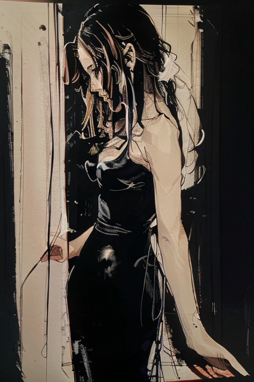 
Poster, close-up, Full body, Shadow art, red outline drawing on a dark black background, Red outline silhouette, flowing hair, silhouette of a beautiful young woman, 
perfect physique, slender graceful forms, charming modesty, perfection in a tight black silk dress, resolution 8k, Side view, Shadows, Mysterious,
style of Jean Baptiste Monge, Thomas Kinkade, David Palumbo, Carne Griffiths.