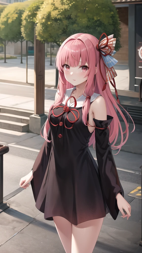 masterpiece, Highest quality, Hu Tao V4, One person, alone, blush, Twin tails, Pink, Hair between the eyes, ((Streetwear)), city, Outdoor, night, Movie Posters, 非常に精細な8k, Smooth, High resolution, super high quality, Cinema Lighting, Ambient Occlusion, High resolution, 2k, 4K, 8k, 16K, Highly detailed anime, Detailed face, Perfect composition, Wide Shot, Atmospheric lighting, Very sexy, Lift up your skirt, Random waist angle, No correction, Browsing Caution, No correction