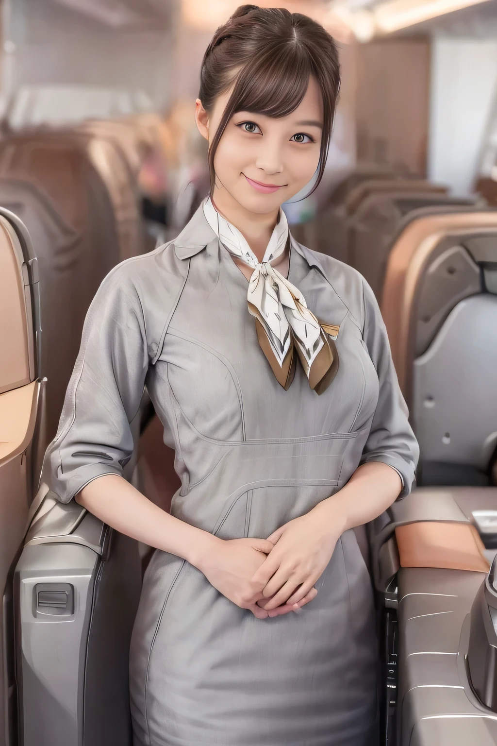 (masterpiece:1.2、Best Quality:1.2)、32kHDR、High resolution、(alone、1 girl、Slim figure)、(Starlux Airlines Cabin Crew Uniform)、 (At the airport counter, Professional Lighting)、A proper woman, Beautiful Face,、(Starlux Airlines Cabin Crew Uniform Short Sleeve)、(Starlux Airlines Cabin Crew Uniform)、(Scarf on chest)、Big Breasts、(Long Hair、Hair Bun)、dark brown hair、Long Shot、((Great hands:2.0))、((Harmonious body proportions:1.5))、((Normal limbs:2.0))、((Normal finger:2.0))、((Delicate eyes:2.0))、((Normal eyes:2.0)))、Beautiful position、smile、Hands down