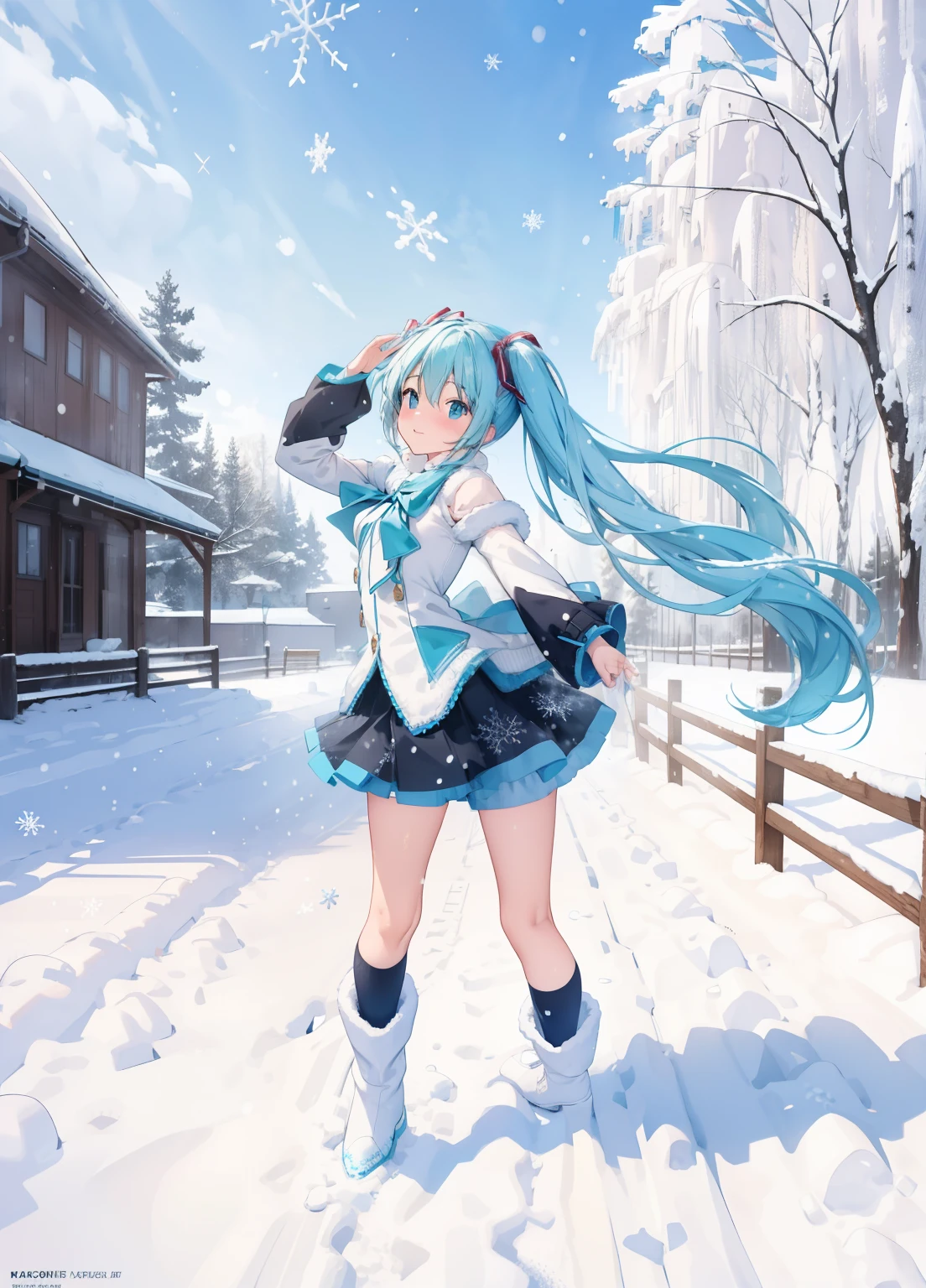 Snow Scene、Bare legs、White boots