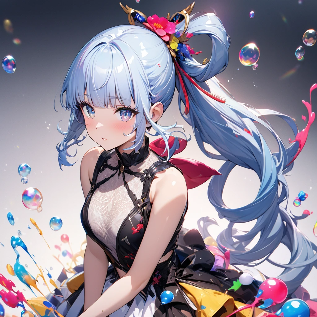 Anime girl sitting on the ground,legs crossed, Splash art anime , wallpaper anime blue water, A scene from the《azur lane》videogame, macross delta splash art, Kushatt Krenz Key Art Women, Best anime 4k konachan wallpaper, trending on artstation pixiv, Detailed key anime art, Digital art on Pixiv,A long double ponytail will be able to reach the hand,a pink eyes