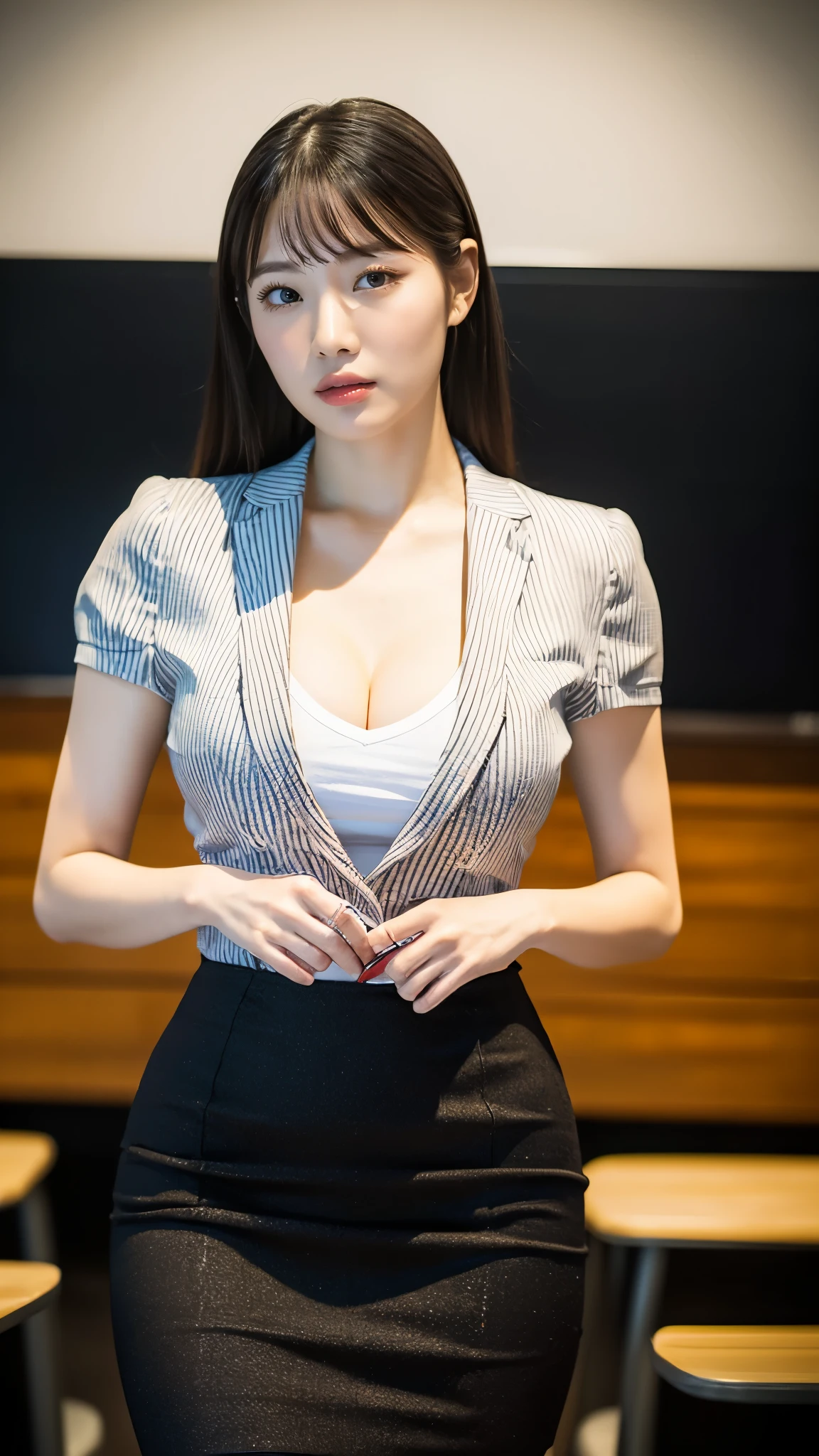 LAHO Beauty。Very sexy、Office lady with strong sexual desires。45-year-old office lady、The beauty of a suit、A cool beauty with big breasts that make her undershirt bulge、career woman、Japanese Beauty、The button on my chest is about to come off、ulzzang-6500-v1.1、(RAW Photos:1.2)、(Photorealistic)、(Genuine:1.4)、(Peace Fly)、A calm-looking woman wearing a checked vest、Large Bust Body Type。Mini skirt with exposed thighs、The legs are plump。(Ultra-realistic black Nike logo socks:Panty visible pose、There are stains on the panties:1.2)。Japanese Goddess、Wearing black high heels、Sexy gaze with black socks、((Full Body Shot:1.16))、Highlighted with knee-length socks featuring the Nike logo。Nike logo on socks。Wearing black high heels
靴下には常に1つのナイキのロゴが見えます。、Two perfect pairs of feet、Beautiful hands and feet、Changing clothes in the locker room、Ultra-realistic skin texture、Shiny skin。The black socks with the Nike logo are beautiful.。
