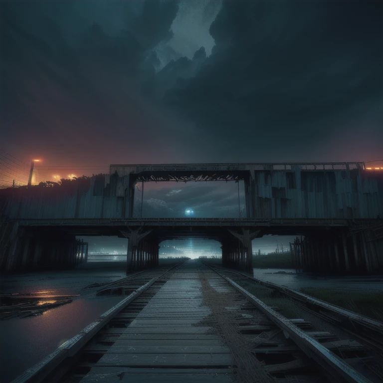 a volvo semi-truck crossing a dilapidated wooden bridge, dramatic scene, crumbling bridge, 4k, 8k, high quality, detailed, photorealistic, cinematic lighting, moody atmosphere, dynamic composition, dramatic sky, volumetric lighting, gritty, grunge, dystopian, cinematic