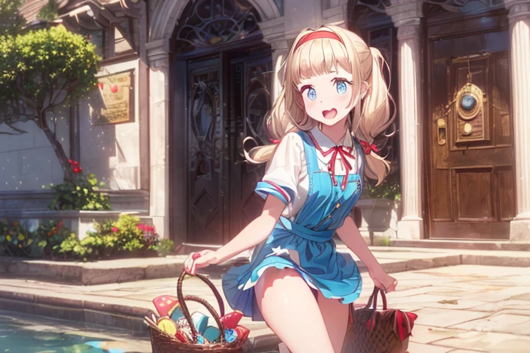 ((Highest quality)), ((masterpiece)), (detailed), One girl, camisole, Knee socks，Blonde twin tails，I'm licking ice cream