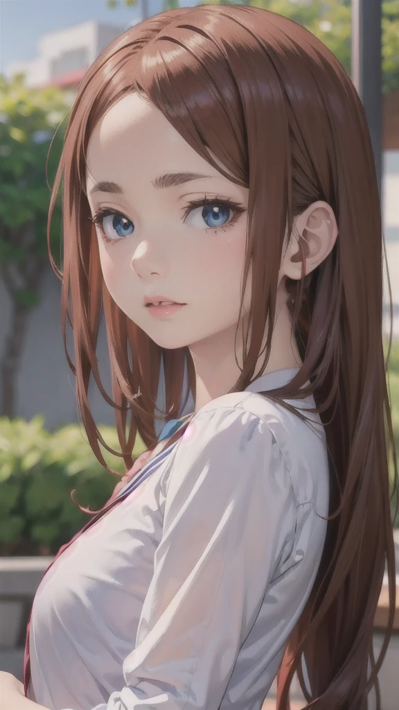 Anime Girl, Realistic shadows, Detailed Skin, Very small breasts, Black Hair, Very detailed, 8k highly detailed face, perfect face shape, Full, perfect lips, Perfect nose, Correction of beautiful eyes, Watch the audience, White shirt with flowers, masterpiece, Best Quality Single Girls, Very good, No underwear, Solitary