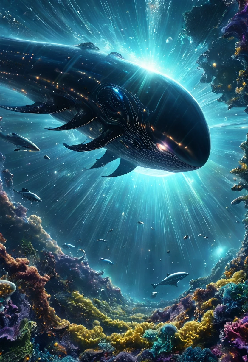 (best quality,4k,8k,highres,masterpiece:1.2),ultra-detailed,(realistic,photorealistic,photo-realistic:1.37),sci-fi,alien,space,starwhale,gigantic interstellar creature,vast cosmic ocean,celestial anomaly,ethereal aura,bioluminescent tendrils,otherworldly majesty,surreal atmosphere,dramatic lighting,vibrant colors