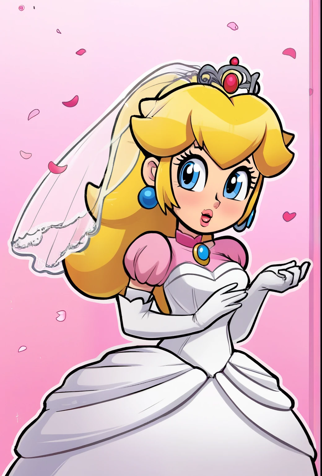 score_9, score_8_up, score_7_up, score_6_up, score_5_up, score_4_up, BREAK 1girl, , ,, 1girl, , , , princess peach from mario brothers, earrings, bouquet, ,breasts out, nipples, half portrait, bridal gown, nudity, white dress, veil