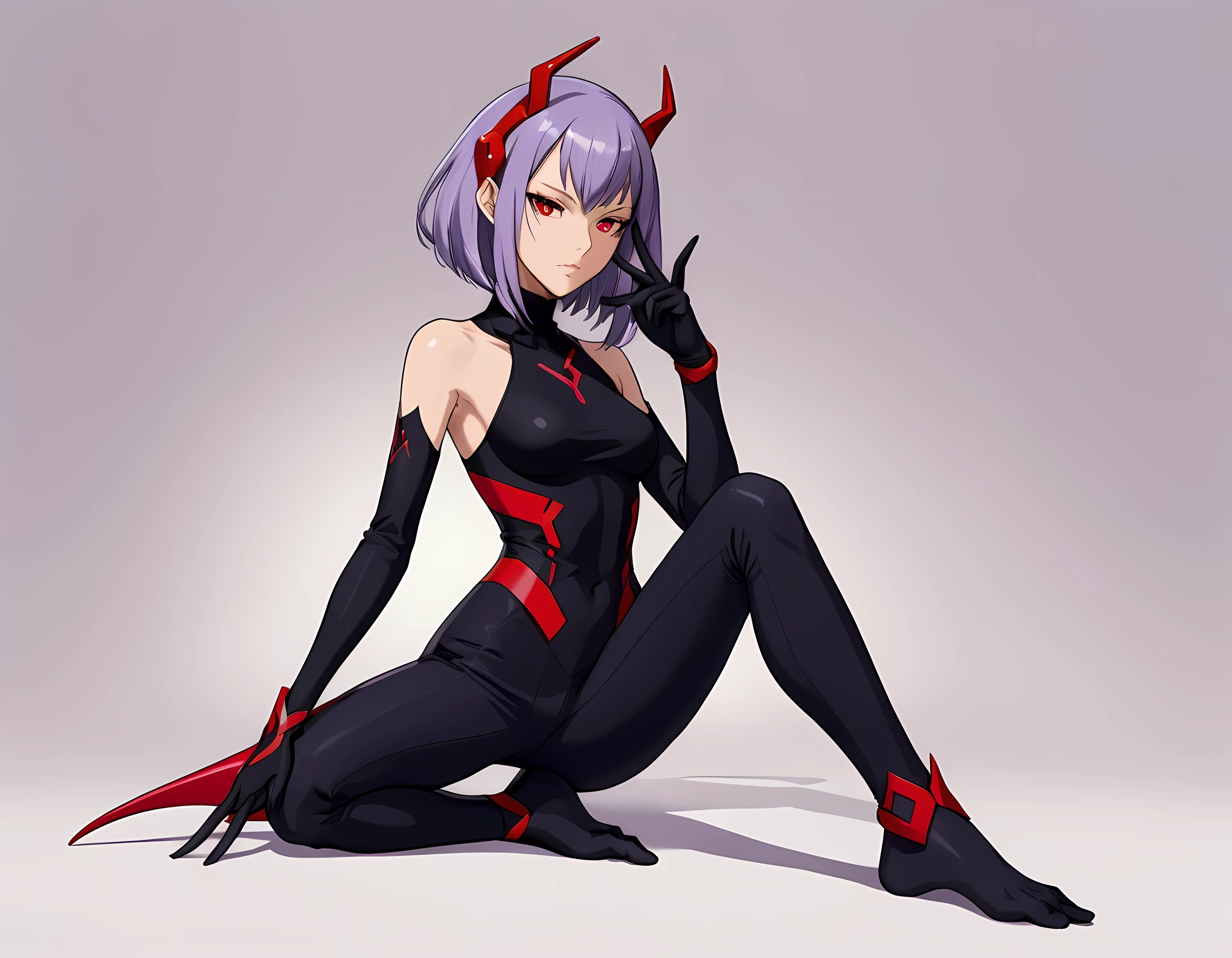 Black full body suit　Red lines all over the body　huge tit　Big ass　Whip thighs　seductiv　a smile　succubus