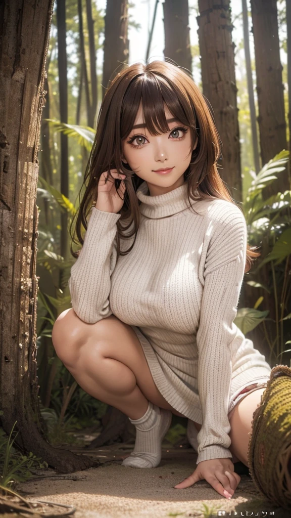 Realistic, photoRealistic, detailed, beautiful, RAW Photos, Film Grain, (Natural light :1.2), View your viewers,
Portraiture, Depth of written boundary,
Japanese women, 1, Squirrel ears, (Squirrel tail from waist),Plump, Short fur tank top, Fur mini skirt, Fluffy hair,smile, On the branch of a big tree, whole body