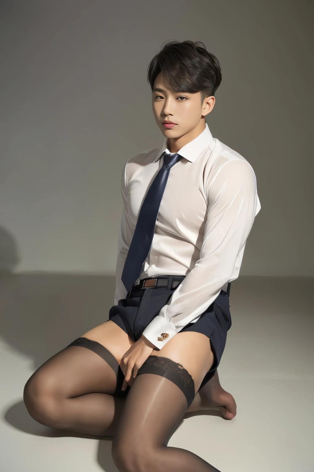 1 boy,lace stockings,Wear a shirt