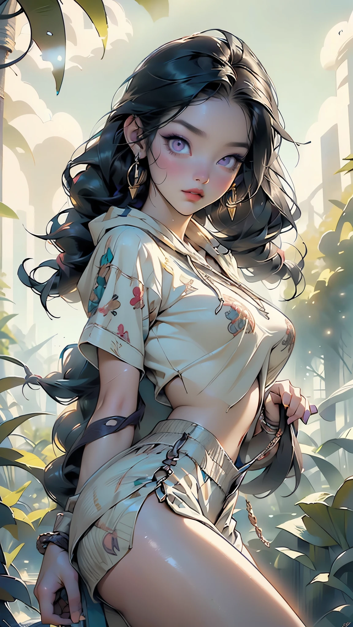 cute girl,(((1girl))),
(small breasts:1.4),(((black hair:1.35))),(((green_eyes:1.3))),intricate eyes,beautiful detailed eyes,symmetrical eyes,((fat)),((lustrous skin:1.5,bright skin: 1.5,skin tanned,shiny skin,very shiny skin,shiny body,plastic glitter skin,exaggerated shiny skin,illuminated skin,wet legs))),(spider lower abdomen,narrow waist,wide hip,athletic body,inflated legs, thick thighs,detailed body,(detailed face)),
cute,slutty,seductive,erotic,(((nsfw))),
((((beautiful dress, ((small)) firm perky breasts, slim athletic body, tall, mysterious expression,)))),revealing clothes,show skin,((forest clothes)),revealing clothes,((loincloth)),(((pelvis curtain))),(((purple theme clothes,intricate outfit,intricate clothes,embroidered outfit,ornate outfit))),
(dynamic pose:1.0),solo focus,embarrassed,(centered,scale to fit dimensions,Rule of thirds),
((cute forest)), ((pink cherry forest:1.5,pink forest:1.5)),scenery:1.25,((intricate scenery)),((cute forest background)),puddles, scenery:1.25,((sunset, golden hour)),
(Glossy fantasy ornaments),highres,sharp focus,(ultra detailed,extremely detailed),(photorealistic artwork:1.37),(extremely detailed CG unity 8k wallpaper),(((vibrant colors,vibrant theme))),(intricate),(masterpiece),(best quality),artistic photography,(photography taken by sldr),(intricate background),perfect rendered face,perfect face details,realistic face,photo realistic,((intricate detail)),(((realism))),