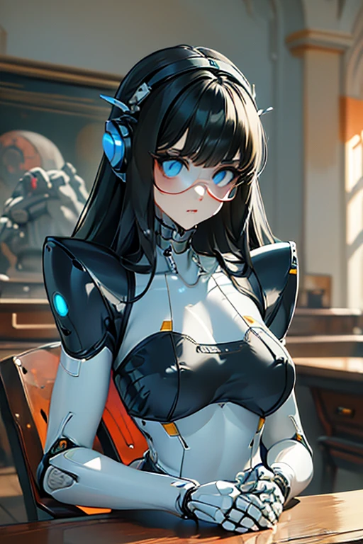 (masterpiece),(Highest quality),(Super detailed),(Best illustrations),(Best Shadow),(Absurd),(Detailed Background),(so beautiful), 16K, 8K, 4K,(Best Shadow),robotization,woman ,big bust,Robot Joint ,Metal skin,Black robot Suit,long hair,a black robot suit that covers the whole body,robot hand,cyber bodysuit,mecha head,(Detailed hands and fingers:1.2),Ball joint robot body,doll joint,beautiful face,beautiful robot girl,robotic eye,robotic hands,(no more human skin),android girl,cyborg girl,F cup, sexy body,(machine made joints:1.2),(machanical limbs:1.1),(blood vessels connected to tubes),(mechanical vertebra attaching to back),(mechanical cervial attaching to neck),no messy picture style