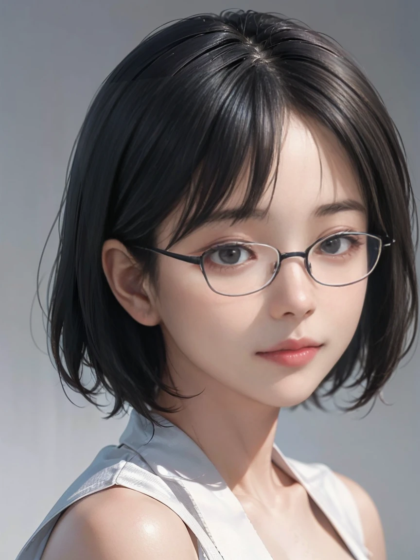 8k,Best Quality,(masterpiece:1.2),(Realistic),(Realistic:1.37),Ultra-high resolution,1. ((Japanese women))、((Mature Woman))、((Married Woman))、Droopy eyes,Beautiful teeth alignment,((Wear rimless glasses))、((Black short bob hair))、 ((Front View))((Lean forward&#39;chest)),((Upper body close-up))Well-formed fingers,((Tennis Player))(((She is wearing a sleeveless tennis outfit..))),(((chest部は大きく開いています, あなたのchest元を強調する.)))((大きなchest))、((Big Breasts))((Accentuate nipple protrusion))、Perfect body,Perfect Fingers,Beautiful Skin,Professional Lighting,gravure,Detailed face and skin texture,fine grain,RAW Photos