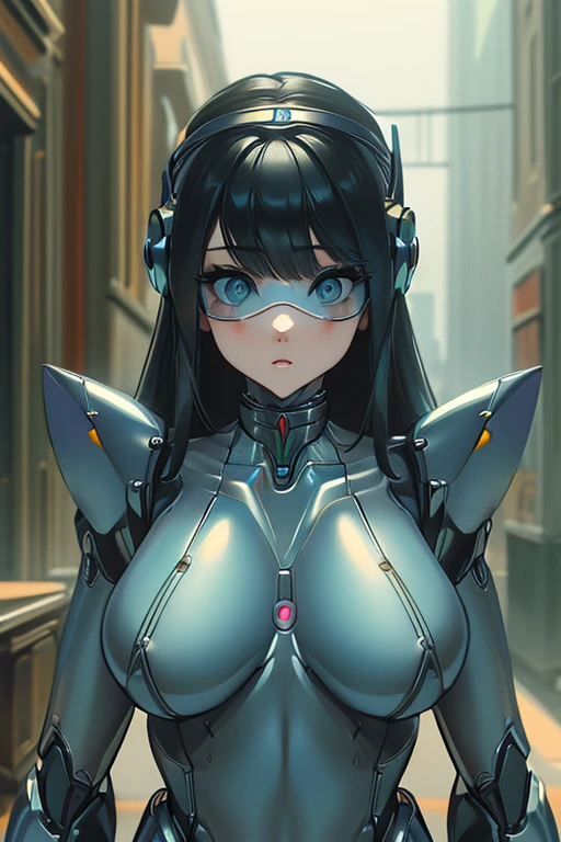 (masterpiece),(Highest quality),(Super detailed),(Best illustrations),(Best Shadow),(Absurd),(Detailed Background),(so beautiful), 16K, 8K, 4K,(Best Shadow),robotization,woman ,big bust,Robot Joint ,Metal skin,Black robot Suit,long hair,a black robot suit that covers the whole body,robot hand,cyber bodysuit,mecha head,(Detailed hands and fingers:1.2),Ball joint robot body,doll joint,beautiful face,beautiful robot girl,robotic eye,robotic hands,(no more human skin),android girl,cyborg girl,F cup, sexy body,(machine made joints:1.2),(machanical limbs:1.1),(blood vessels connected to tubes),(mechanical vertebra attaching to back),(mechanical cervial attaching to neck),girl robocop,no messy picture style