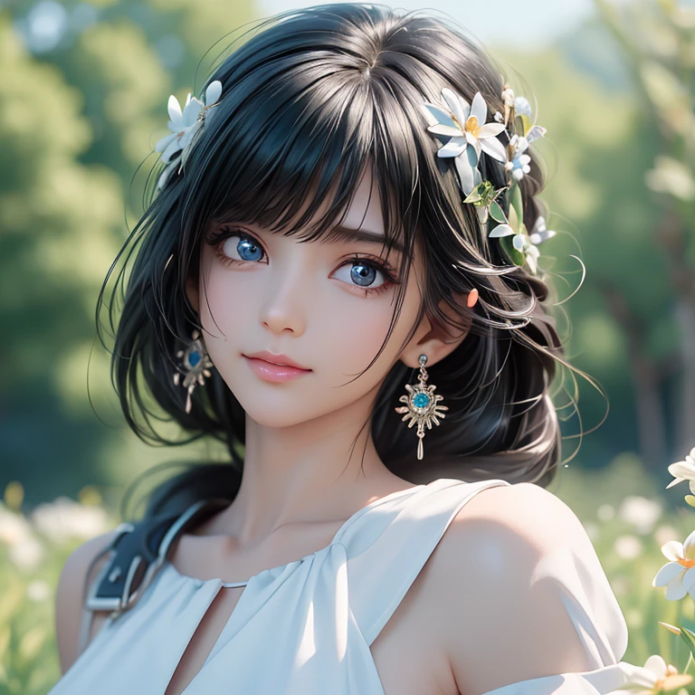 ((Best Quality)),(Ultra-high resolution),(Very detailed),(Detailed Description),((The best CG)),(masterpiece),Very detailedなアート,(The art of precise detail:1.5), Like a little bird, Gentle Eyes, mother, spring, wind, kind, sun, strength, fun, Light Steps, Looking forward, Adorable, crop, happiness,Earrings,紫の宝石のEarrings,