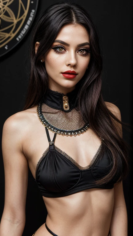 High angle photo of a gorgeous young woman in style for Stefan Kostic, abs, realistic skin texture, head up, black sweatshirt, 1/2 body crop, 8 5mm art shot, f1. 2. Sharp focus, 8K HD, crazy details, intricate and elegant, art by Stanley Liu and Artgerm, big breasts