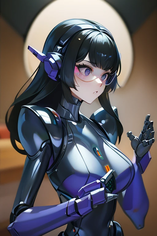 (masterpiece),(Highest quality),(Super detailed),(Best illustrations),(Best Shadow),(Absurd),(Detailed Background),(so beautiful), 16K, 8K, 4K,(Best Shadow),empty eyes,robotization,woman ,big bust,Robot Joint ,Metal skin,Black Suit,long hair,a black suit that covers the whole body