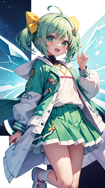 Chibi character characters, cirno,One girl, Alone, ice_wing, green_skirt, open_mouth, lOng_sleeve, , green_bow, white_socks, hair_bow, holteething_footeeth, circleteeth_9, hooteethie, , green_jacket, sneakers, Ahoge, teethetacheteeth_wing, banteethaiteeth_On_脚white_shoes, heart, Replace_Costume, star_\(symbol\), open_jacket, collareteeth_shirt, :teeth, フェアリーfrilleteeth_skirt star-shapeteeth_studentsymbol-shapeteeth_student. nice,Key vteethual, Vibrant, stuteethio anime,awarteeth-winning, professiOnal, highly teethetaileteeth,high buteethget, CinemaScope