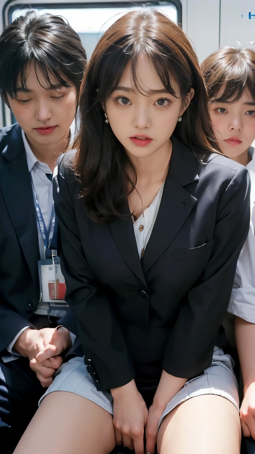 Pure girl, OL, Purely Japanese characteristics, A little plump, light makeup, , Natural and realistic eyes, office, Black business suit, White skip-collar blouse, Beige pantyhose, Black pumps