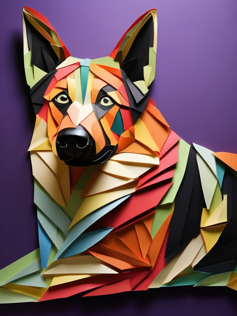 A german shepherd in the PaperCutout style  Very detailed, clean, high quality, sharp image