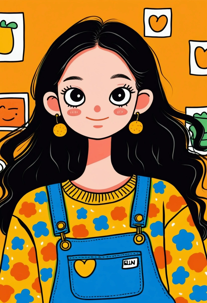 Cartoon：Image of arafed in sweater and overalls, A painting inspired by Sun Long, Instagram, Pop Art, Happy fashion model, Sunny at noon, Sunny Day, Xuan Yunzhu, Beautiful sunny day, Lovely:2, Sunny Day, frown fashion model, (Blink), Sun beams, Smiling fashion model, Product images
