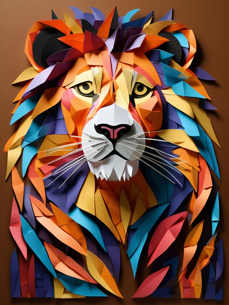 A lion  in the PaperCutout style  Very detailed, clean, high quality, sharp image