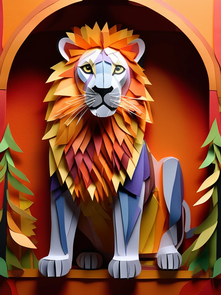 A lion  in the PaperCutout style  Very detailed, clean, high quality, sharp image