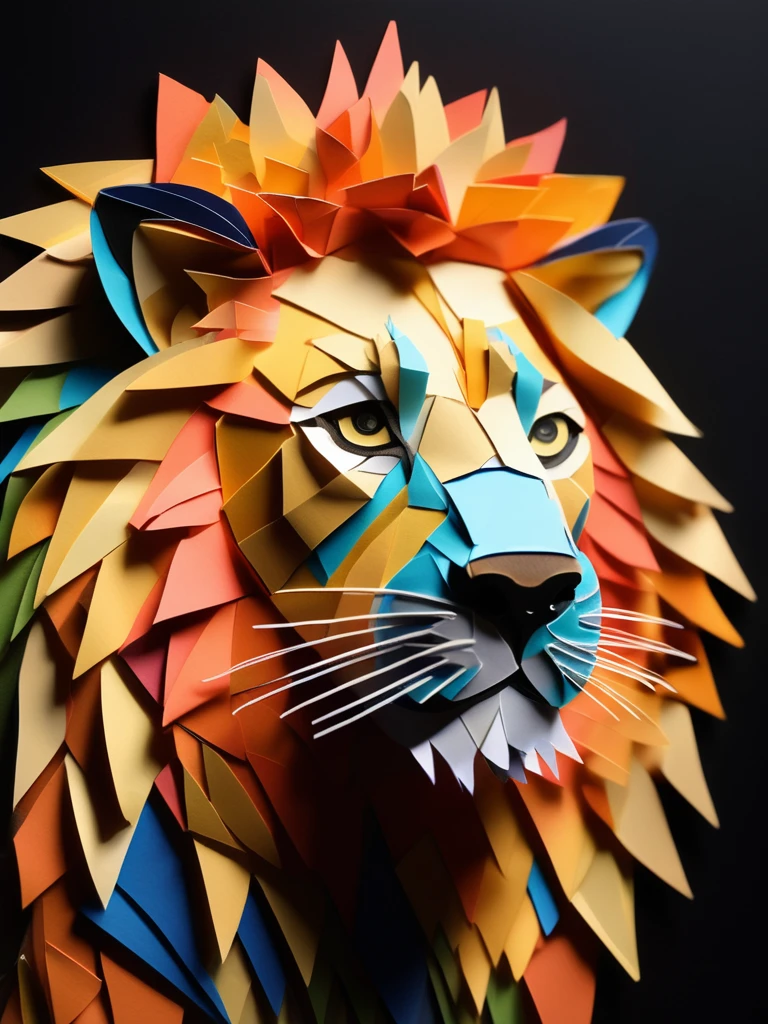 A lion  in the PaperCutout style  Very detailed, clean, high quality, sharp image