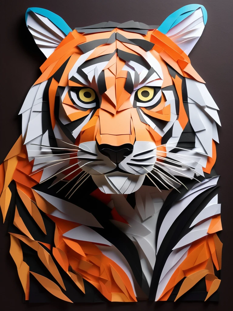 A tiger  in the PaperCutout style  Very detailed, clean, high quality, sharp image