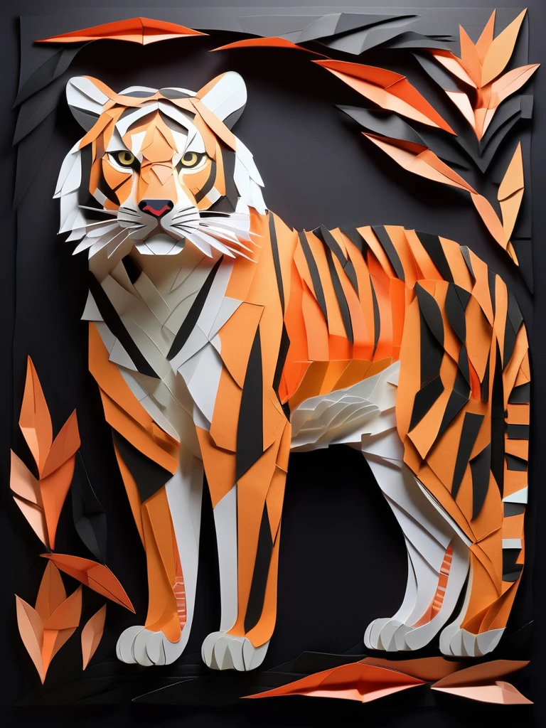 A tiger  in the PaperCutout style  Very detailed, clean, high quality, sharp image