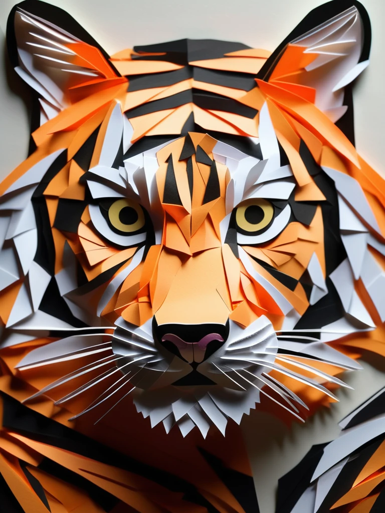 A tiger  in the PaperCutout style  Very detailed, clean, high quality, sharp image