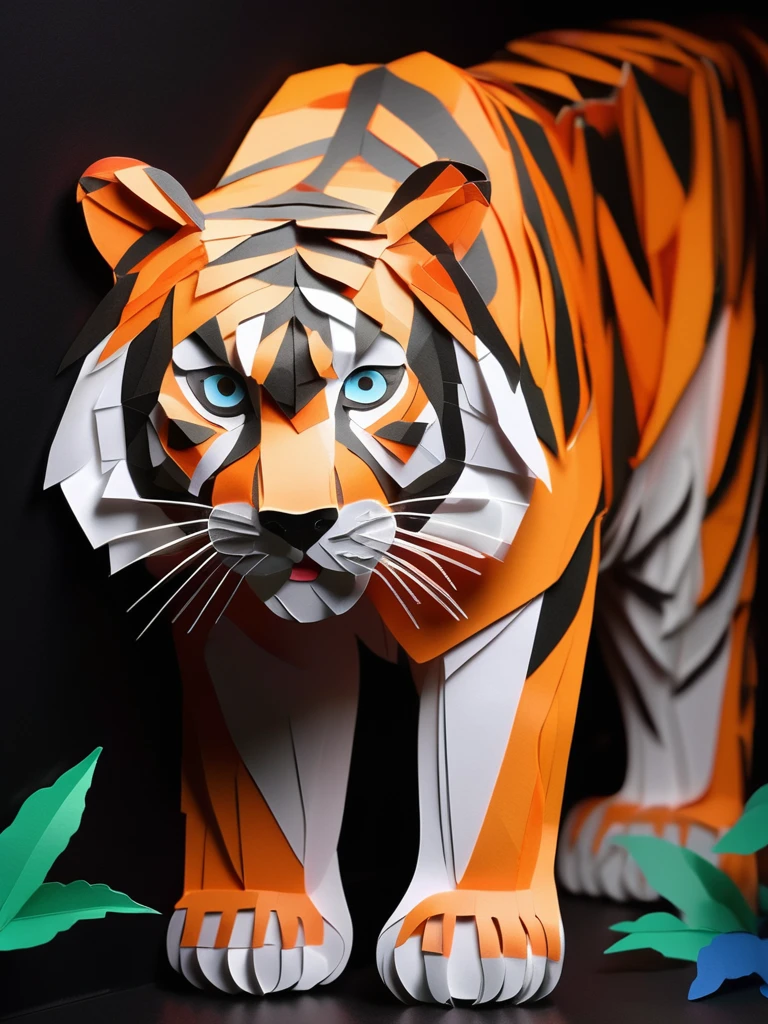 A tiger  in the PaperCutout style  Very detailed, clean, high quality, sharp image