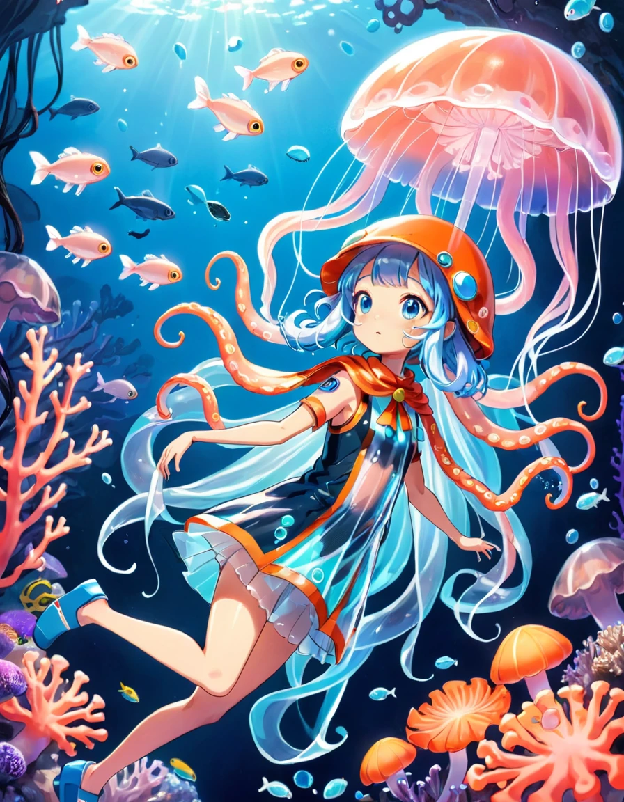 ((highest quality)), ((masterpiece)), (get used to it), perfect face , beautiful girl , Jellyfish , In the beautiful sea , In the beautiful sea ,
