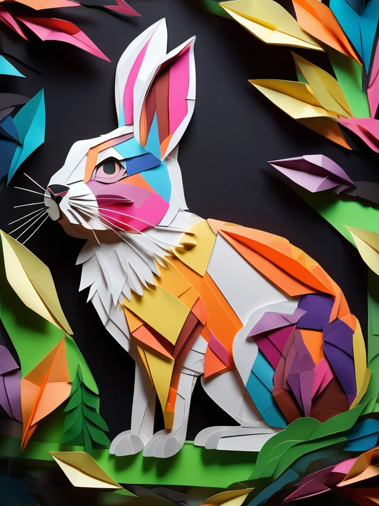 A rabbit  in the PaperCutout style  Very detailed, clean, high quality, sharp image