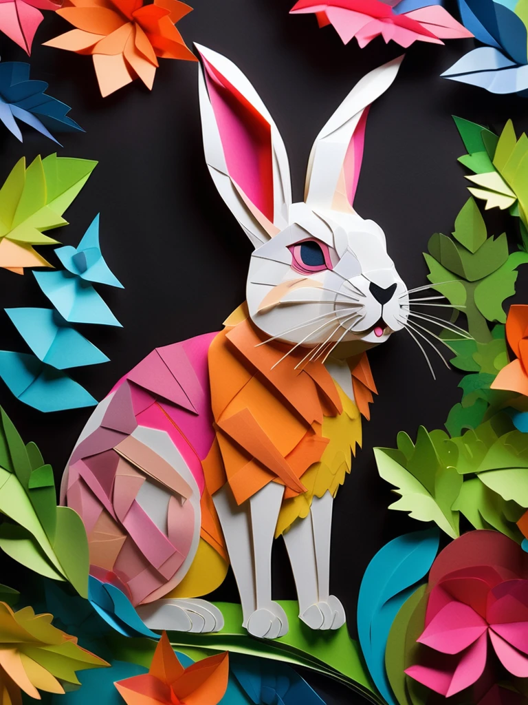 A rabbit  in the PaperCutout style  Very detailed, clean, high quality, sharp image