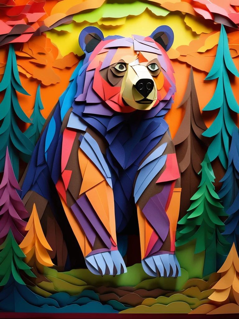 A bear  in the PaperCutout style  Very detailed, clean, high quality, sharp image